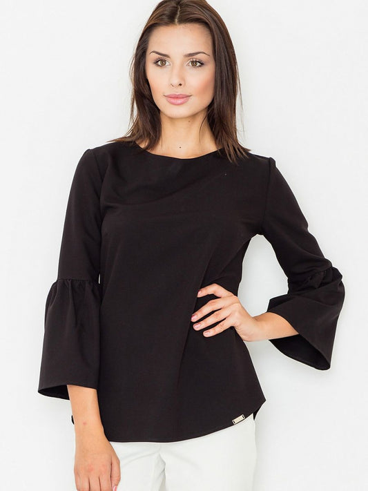 Figl Loose-Fit 3/4 Sleeve Blouse with Zipper Closure