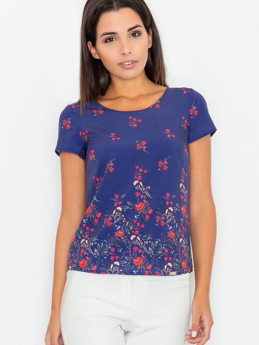 Floral Print Short Sleeve Blouse by Figl