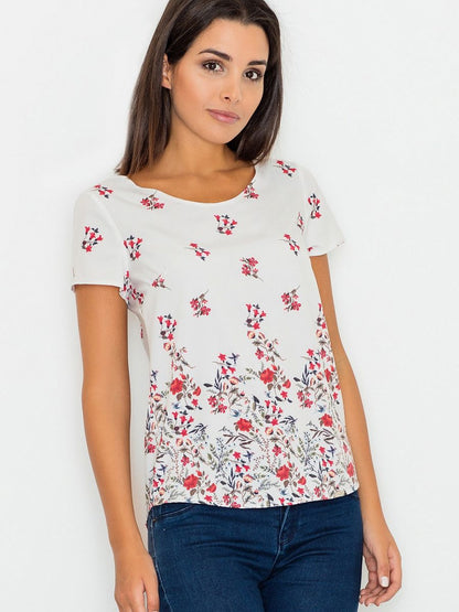 Floral Print Short Sleeve Blouse