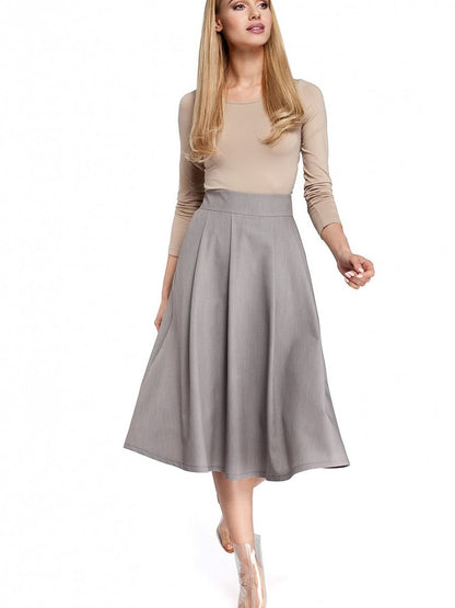 Elegant Flared Knee-Length Skirt with Side Pockets