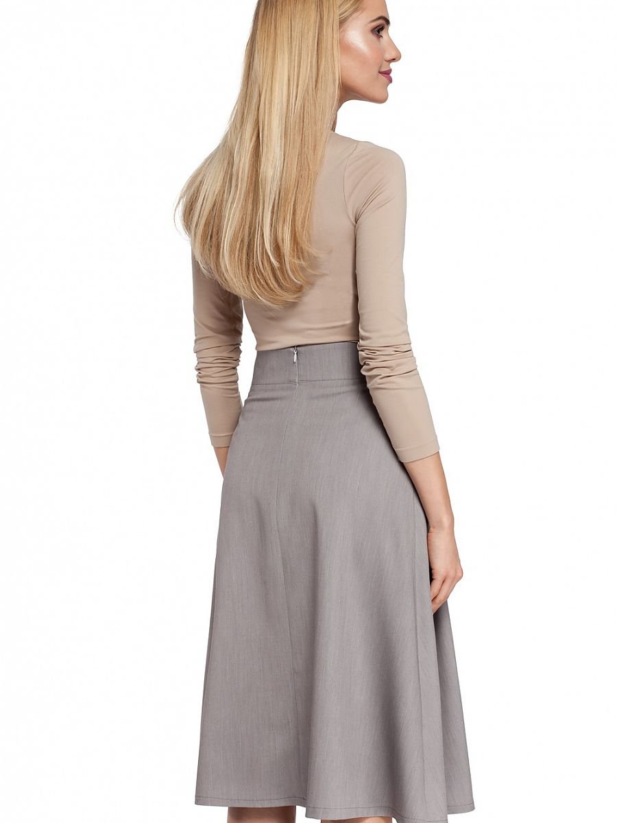 Elegant Flared Knee-Length Skirt with Side Pockets