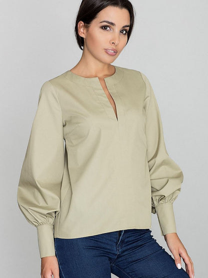 Modern Buffet Sleeve Blouse with Pointed Neckline