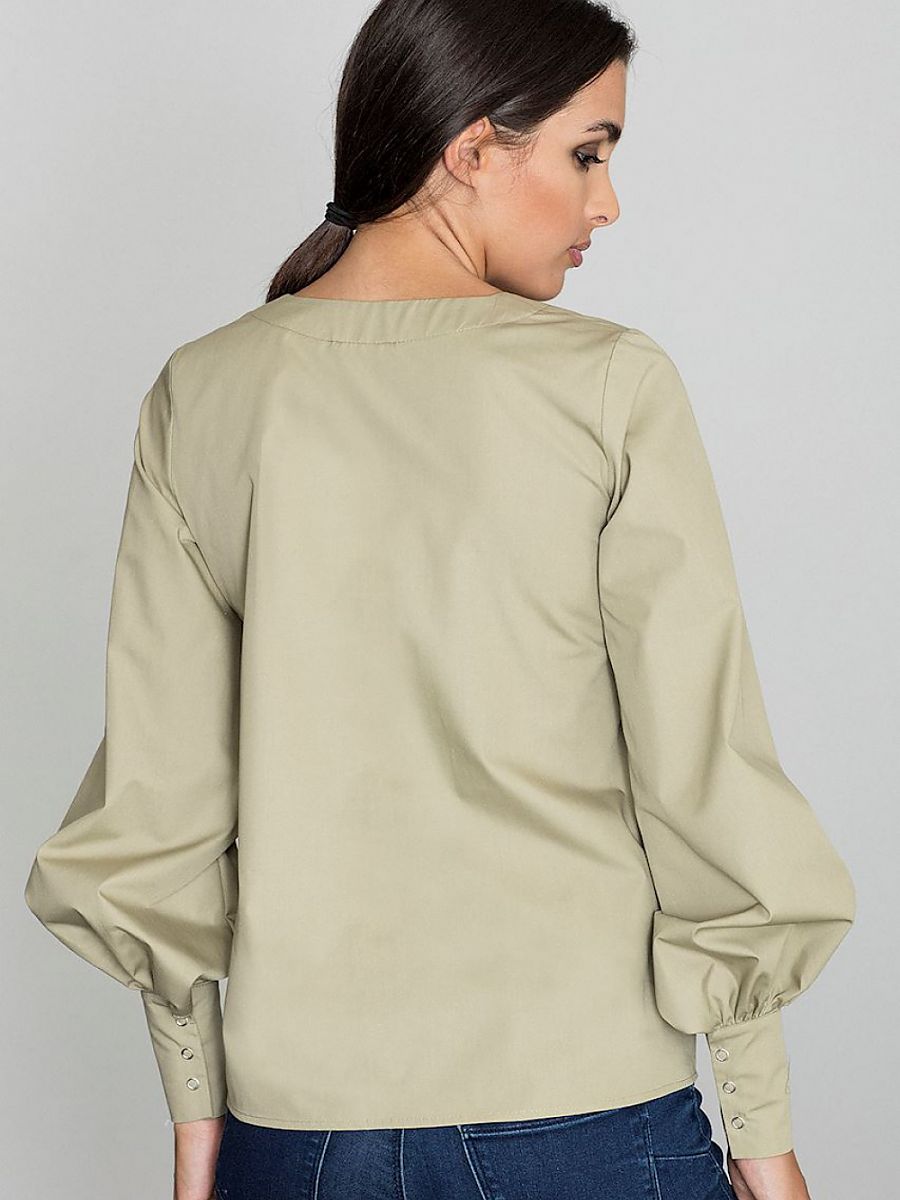 Modern Buffet Sleeve Blouse with Pointed Neckline