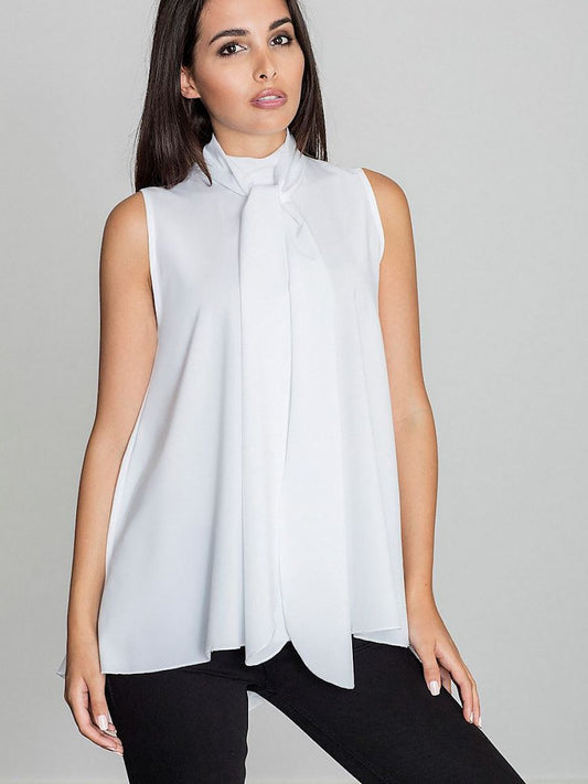 Flared Shoulder-Revealing Blouse with Decorative Ties