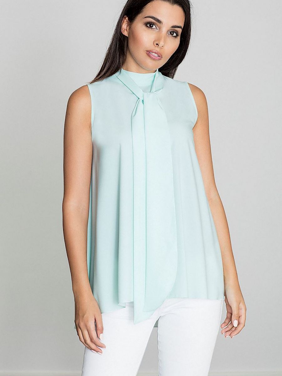 Shoulder-Revealing Flared Blouse with Decorative Ties