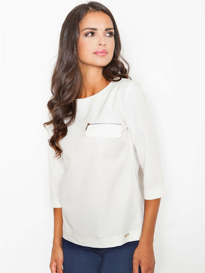 Figl Blouse with Zippered Pocket and Boat Neckline