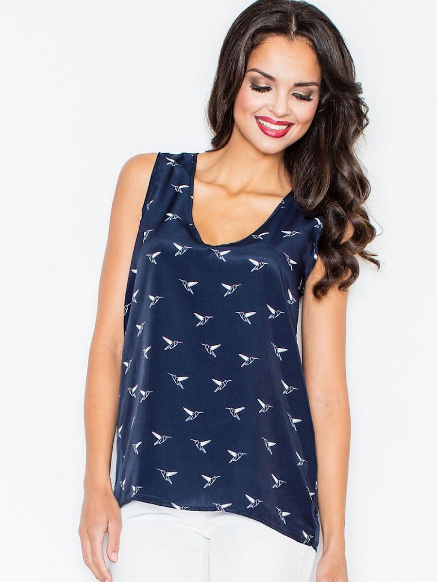 Bird Patterned Sweetheart Blouse