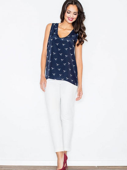 Bird Patterned Sweetheart Blouse