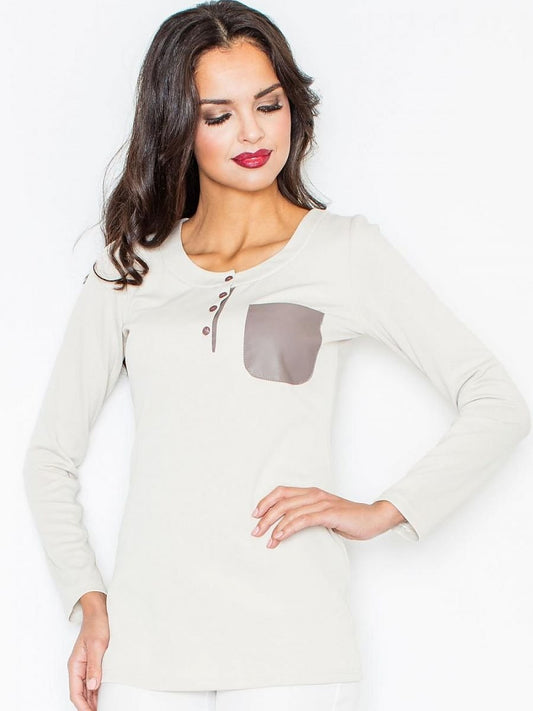 Figl Long Sleeve Blouse with Eco-Leather Pocket