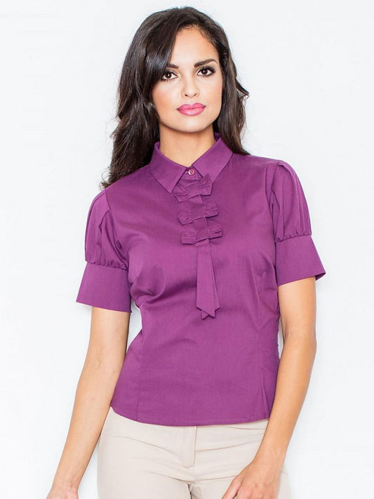 Figl Cotton Blouse with Short Sleeves and Striking Bows