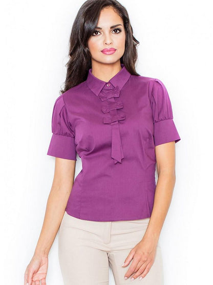 Figl Cotton Blouse with Short Sleeves and Striking Bows