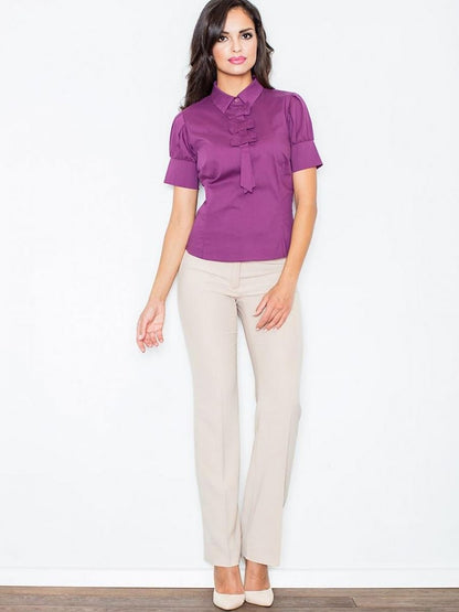 Figl Cotton Blouse with Short Sleeves and Striking Bows