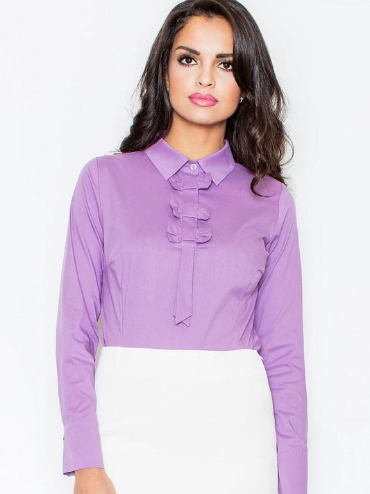 Figl Cotton Blouse with Long Sleeves and Striking Bow Collar