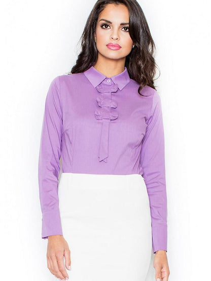 Figl Cotton Blouse with Long Sleeves and Striking Bow Collar