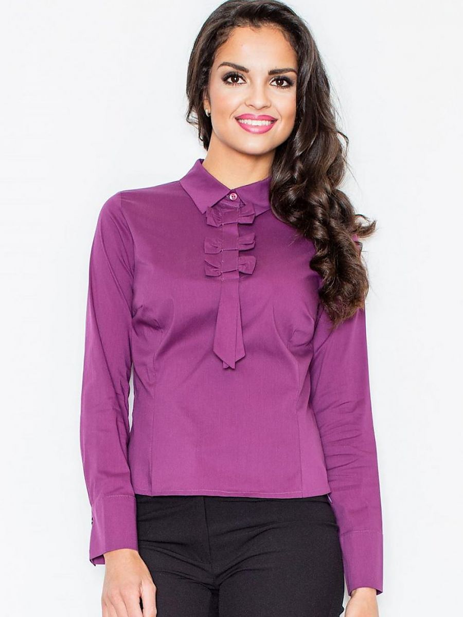 Figl Cotton Blouse with Long Sleeves and Decorative Collar Bows