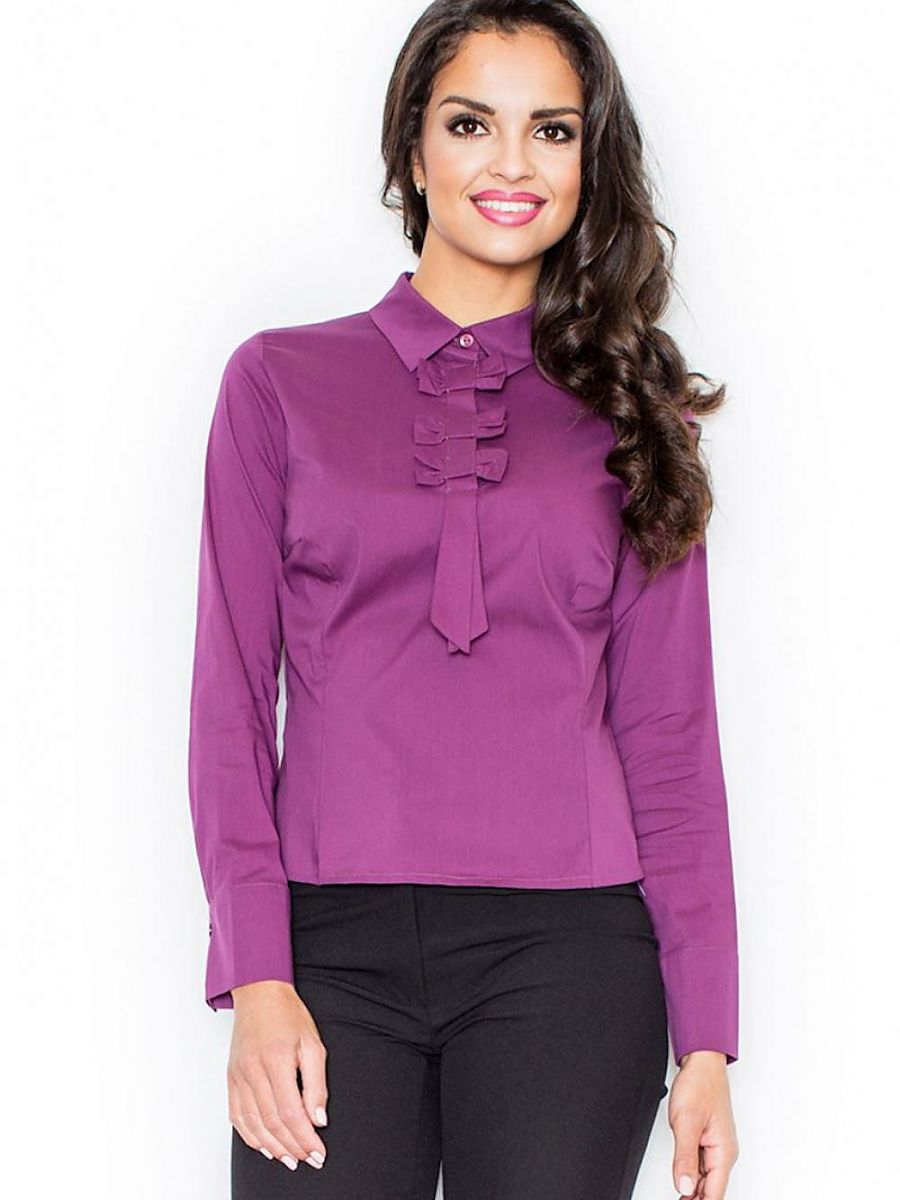 Figl Cotton Blouse with Long Sleeves and Decorative Collar Bows