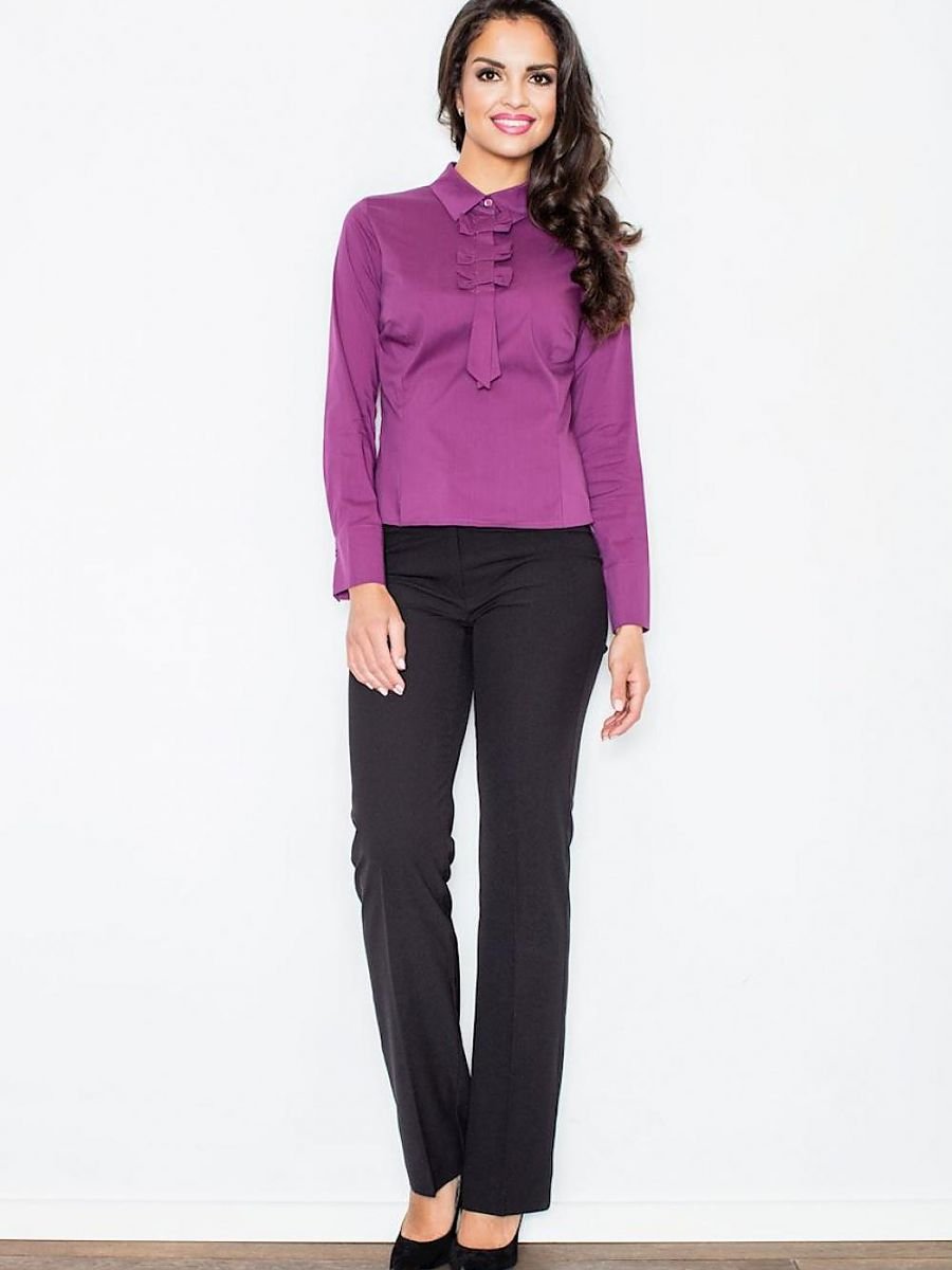 Figl Cotton Blouse with Long Sleeves and Decorative Collar Bows