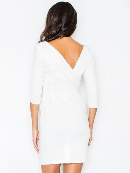 Sophisticated Ecru Cocktail Dress with Fancy Back Neckline