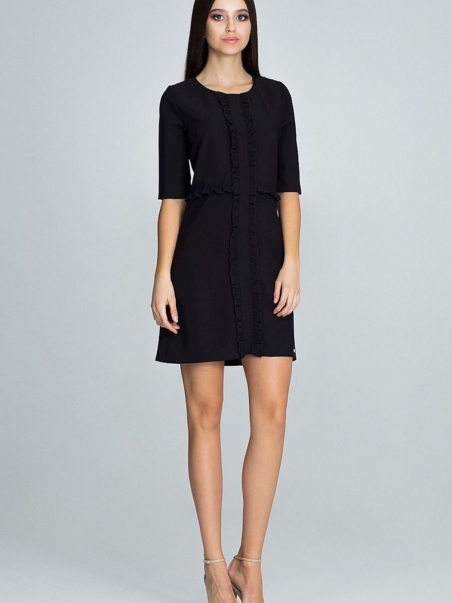 Cocktail Dress Figl: Elegant 3/4 Sleeve Ruffle Dress