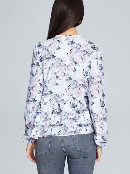 Figl Floral Print Loose-Fitting Blouse With Stand-Up Collar