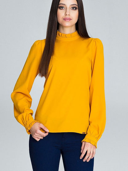 Blouse Figl - Sophisticated Pleated Sleeve Frill Blouse