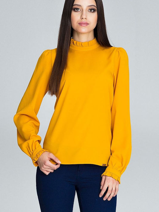 Blouse Figl - Sophisticated Pleated Sleeve Frill Blouse