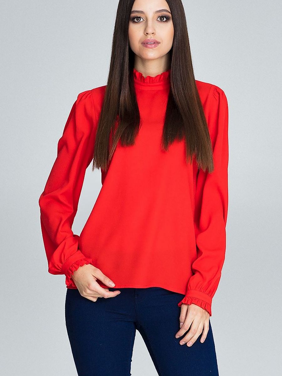 Elegant Pleated Blouse with Frilled Long Sleeves