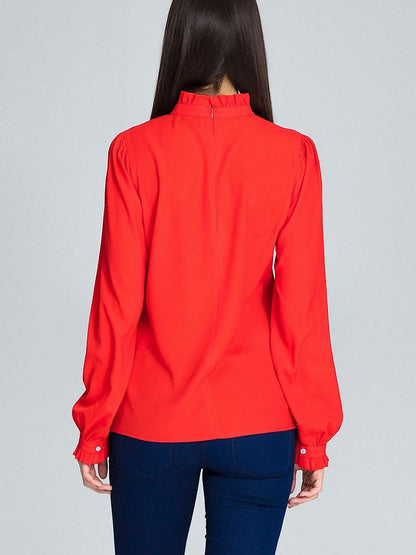 Elegant Pleated Blouse with Frilled Long Sleeves