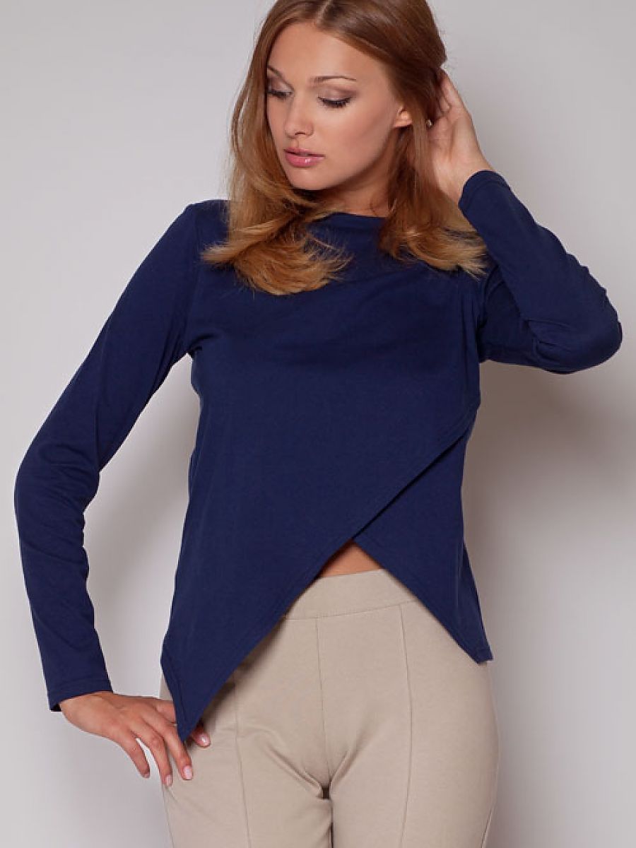 Figl Long Sleeve Round Neck Blouse with Asymmetrical Cut-Out