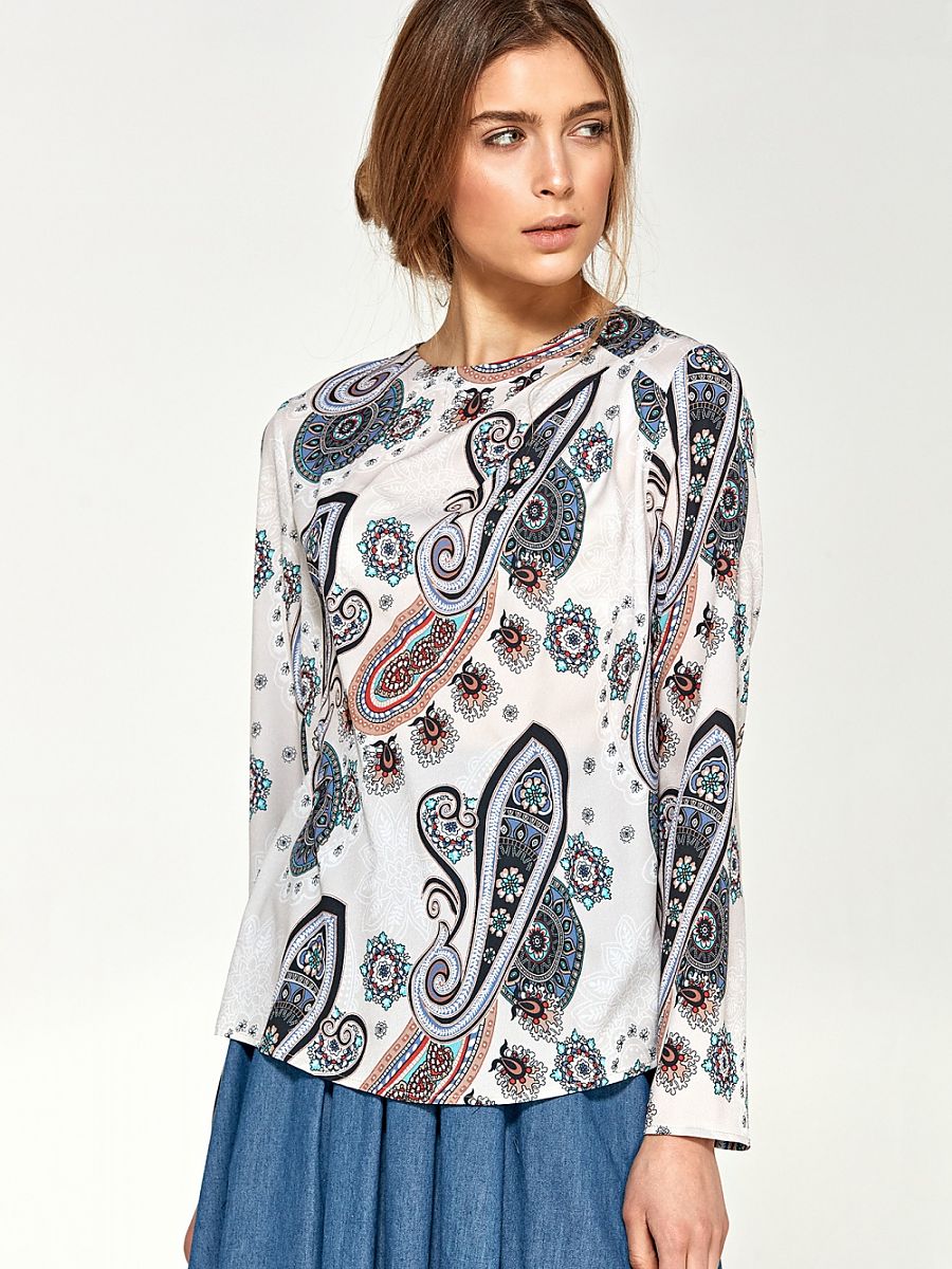 Contemporary Draped Long Sleeve Blouse with Multicolor Asymmetry