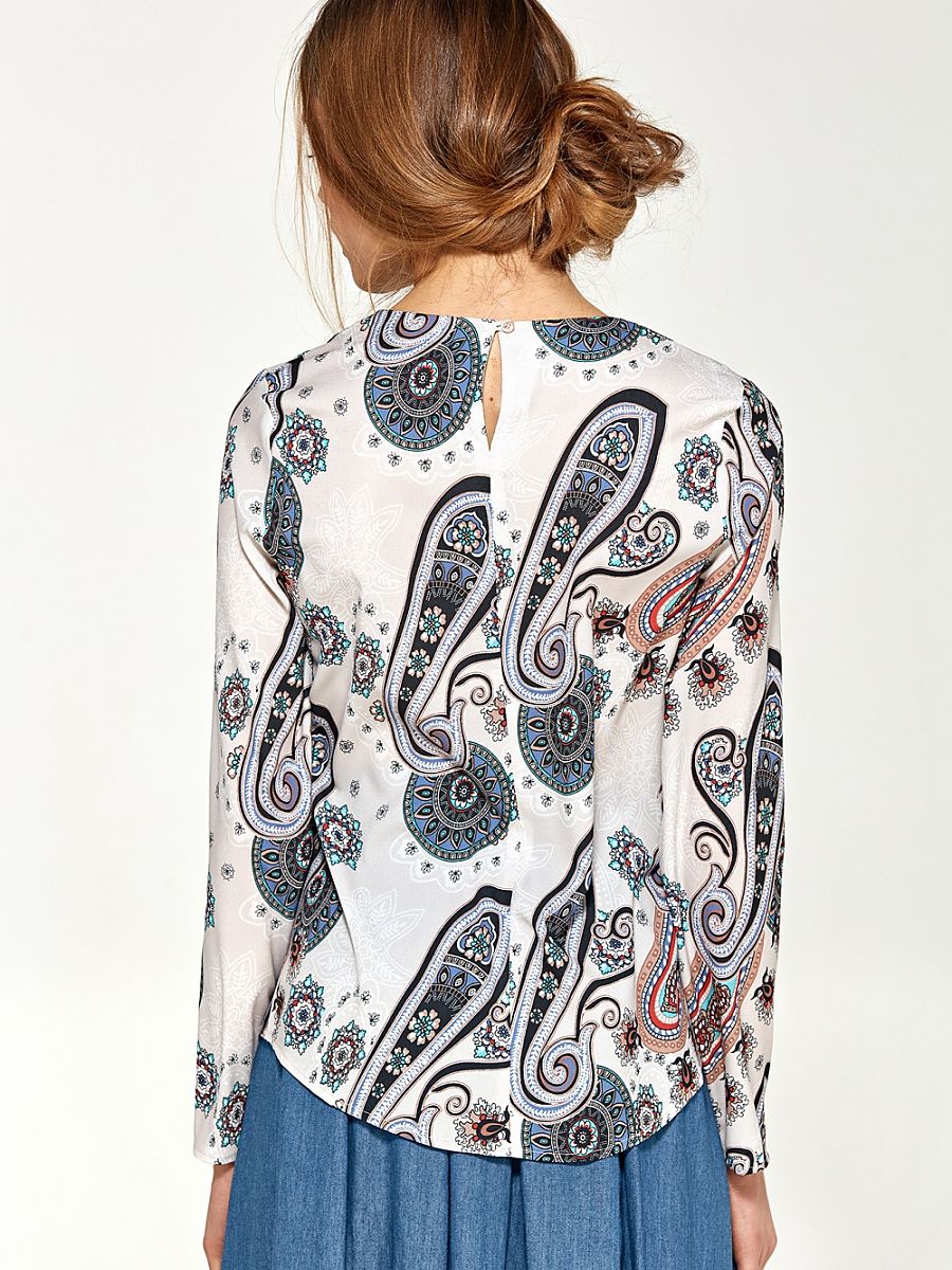 Contemporary Draped Long Sleeve Blouse with Multicolor Asymmetry