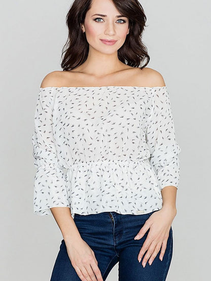 Lenitif Shoulder-Baring Printed Blouse