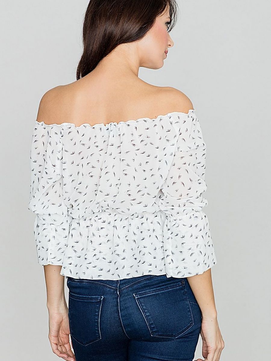 Lenitif Shoulder-Baring Printed Blouse