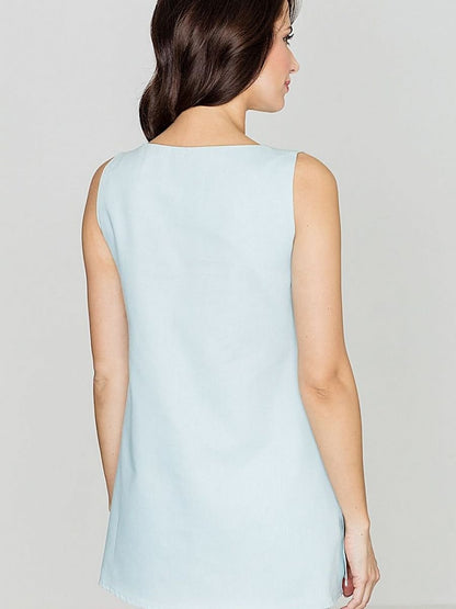 Sleeveless Denim-Style Blouse with Side Cut-Outs