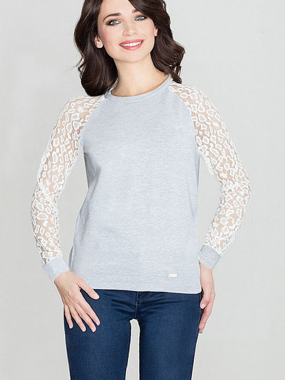 Leopard Lace Sleeve Blouse