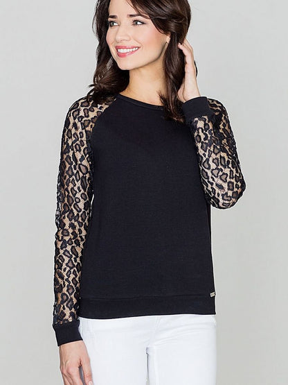 Leopard Lace Sleeve Blouse