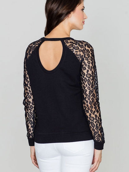 Leopard Lace Sleeve Blouse