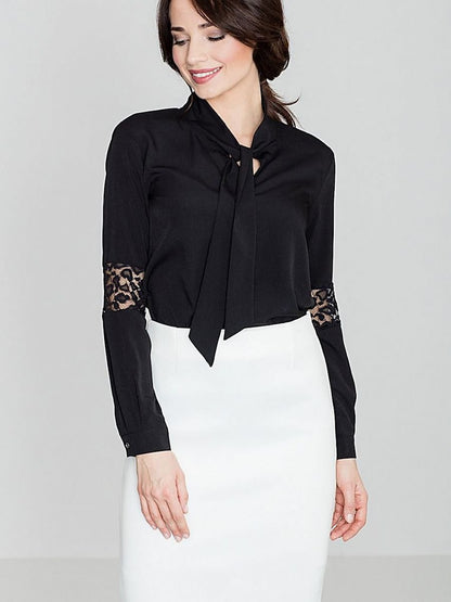 Heart Neckline Blouse with Lace Insertion