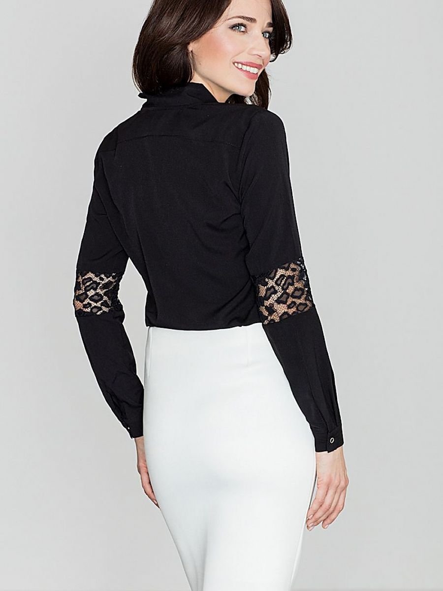 Heart Neckline Blouse with Lace Insertion