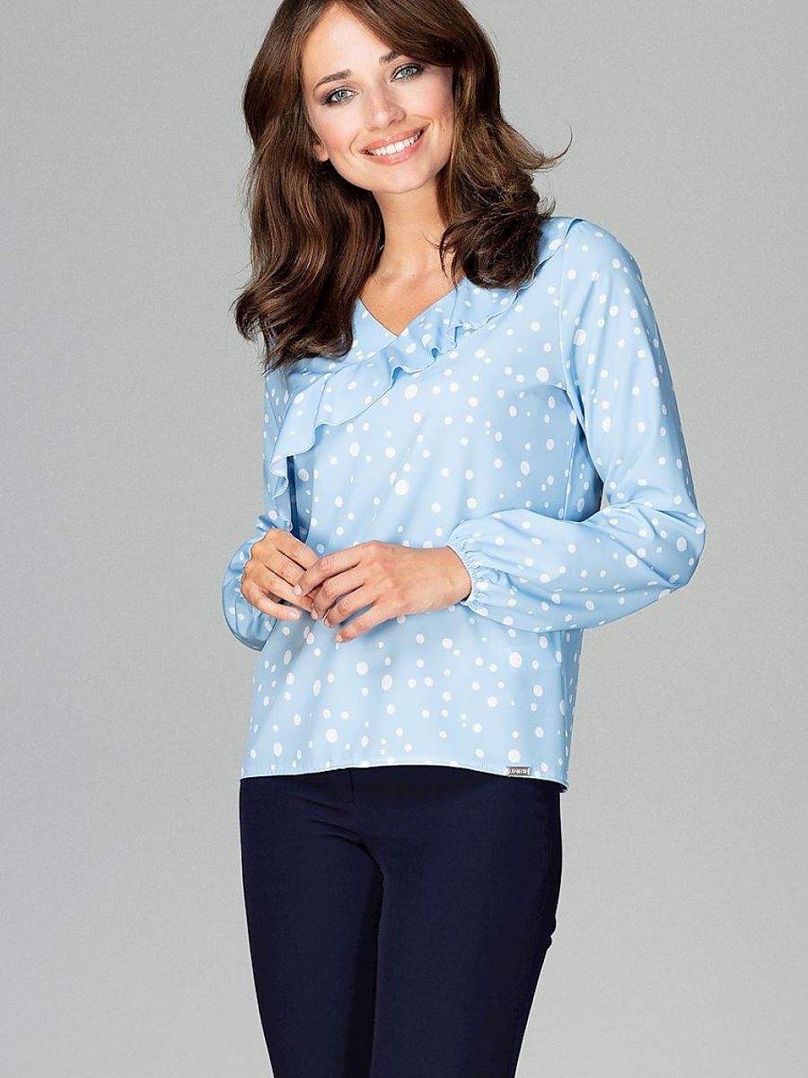 Elegant Flounced Patterned Blouse