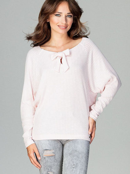 Elegant Knit Blouse with Reglan Sleeves and Bow Tie Detail