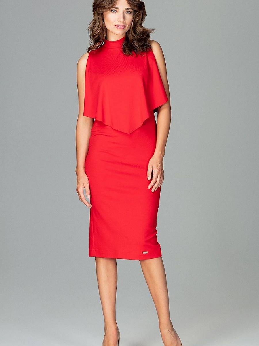 Sophisticated Cocktail Dress with Stand-Up Collar and Cape