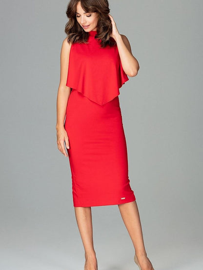 Sophisticated Cocktail Dress with Stand-Up Collar and Cape