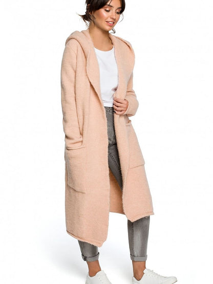 Hooded Long Cardigan in Knitted British Blend - Cosy