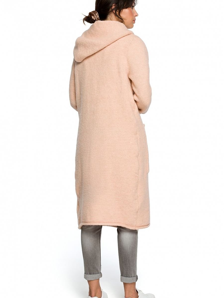 Hooded Long Cardigan in Knitted British Blend - Cosy