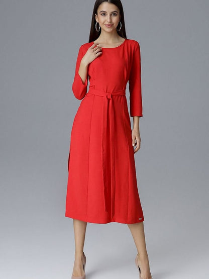 Cocktail dress Figl: Knee-Length Dress with 3/4 Sleeves and Waist Tie