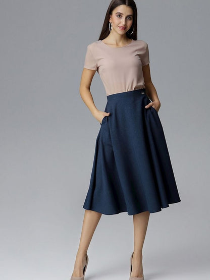 Flared Belted Skirt with Covered Zip