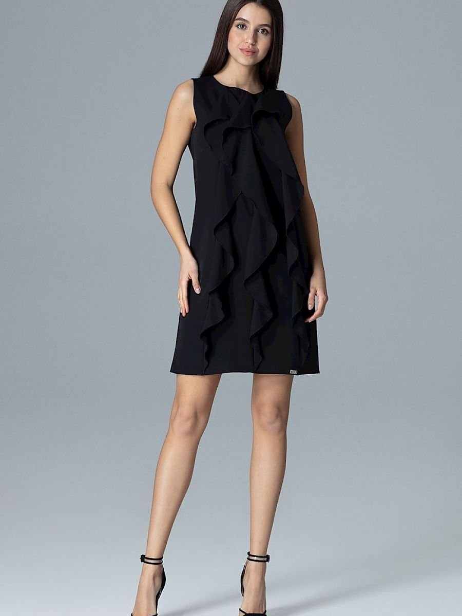 Cocktail dress Figl: Sleeveless Trapeze Dress with Vertical Frills