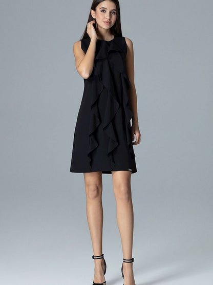 Cocktail dress Figl: Sleeveless Trapeze Dress with Vertical Frills