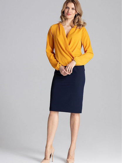 Elegant Envelope Neckline Blouse by Figl